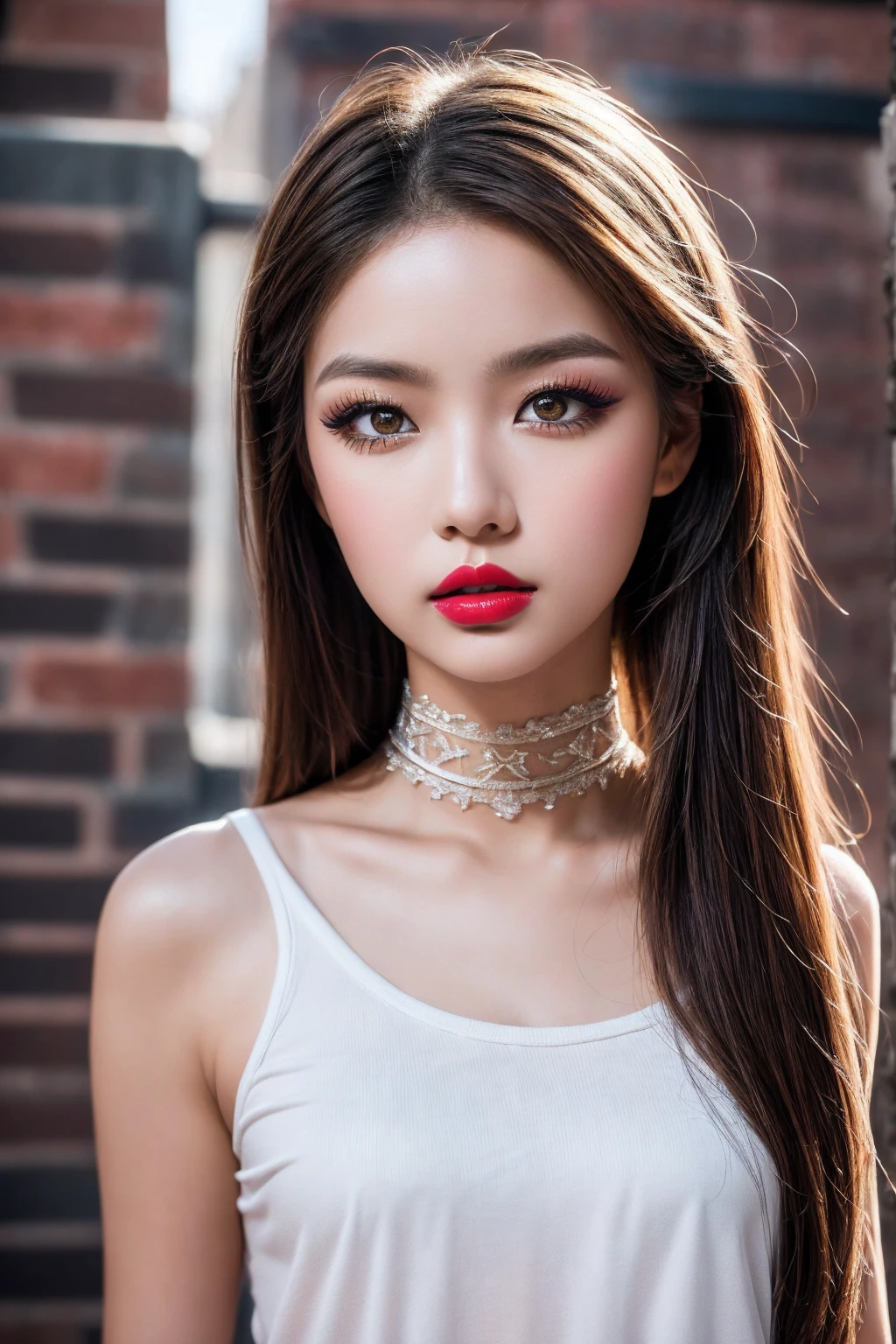 one African model , hair model, Unique hair details, cyberpunk bikinis, Near future , double eyelid, plump lips, professional makeup
