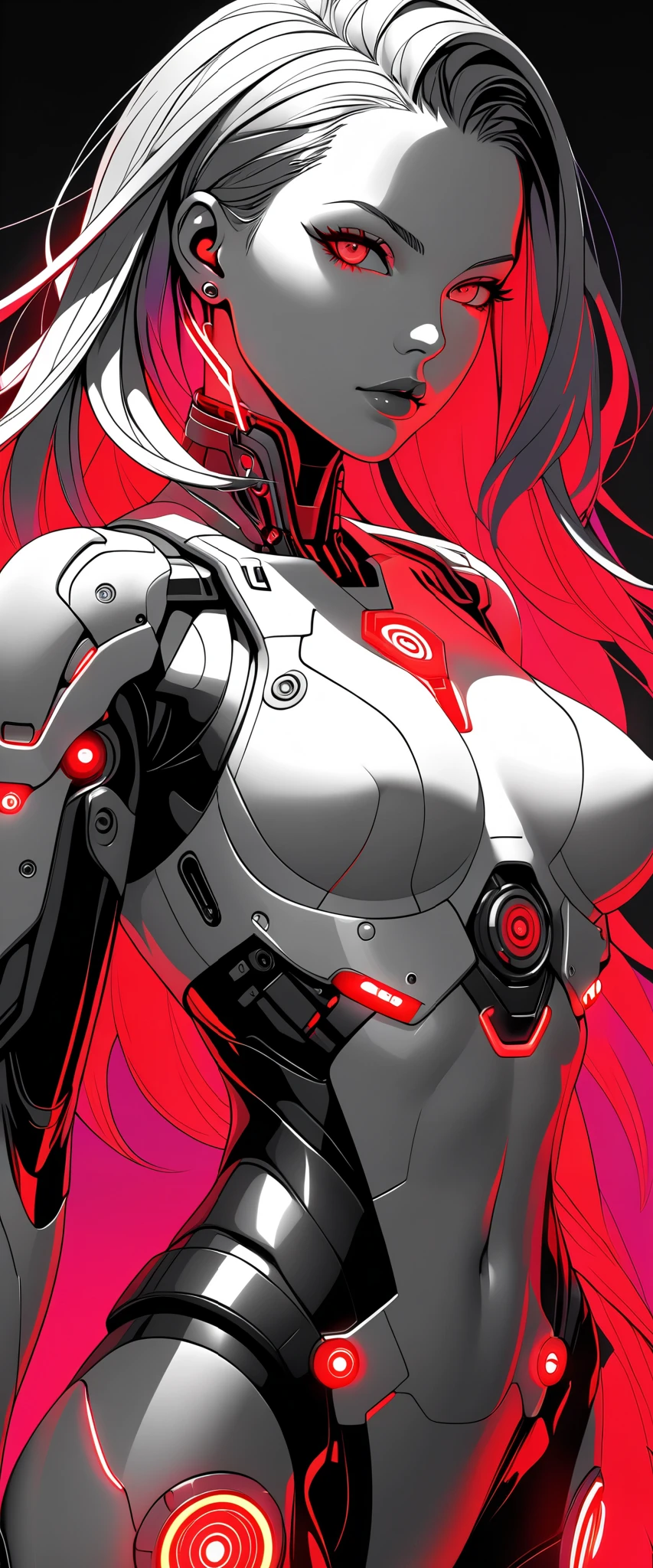 (masterpiece:1.2),( top quality),( more),( super high resolution ),( best illustrations),8k,16,wallpaper, Beautiful Female Cyborg,whole body, psychedelic:1.5,Vector art,Layered Textures ,progressive:1.5,,SF, cyberpunk:1.5, super sexy :1.5, Neon Eye, Neon Body, Neon Hair, ((  Monochrome Fluorescent Red  , green,  purple color palette )),(( Vector art)),(( flat design ))
