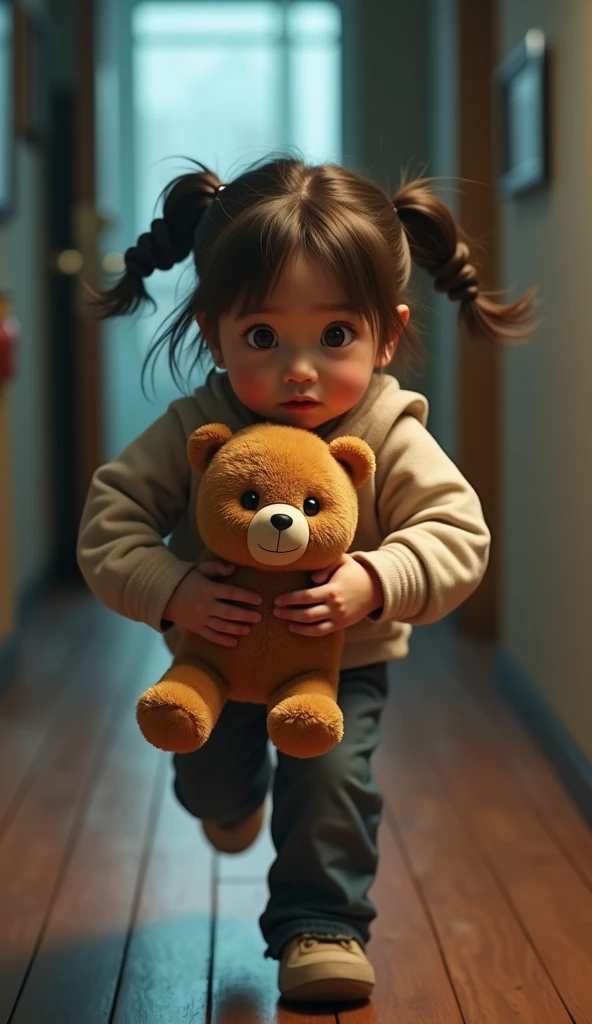 a young girl standing and holding a baby boy's toy, making a mean face, (the baby boy is crying:1.2), highly detailed, cinematic lighting, dramatic shadows, vibrant colors, digital art, realistic, masterpiece