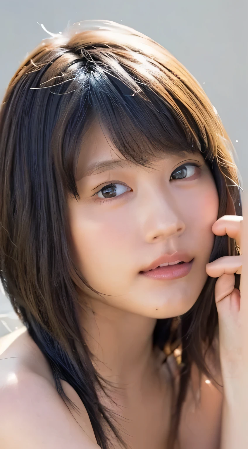(( top quality, 8k, masterpiece: 1.3)), sharp: 1.2, Perfect Body Beauty: 1.4, slim abs : 1.2, (( I have a layered hairstyle , small breasts:1.2)), ( Completely naked :1.2), ( nudes: 1.2), face close-up : 1.5, high definition face and skin texture , beautiful eyes , double eyelids , Camera Orientation