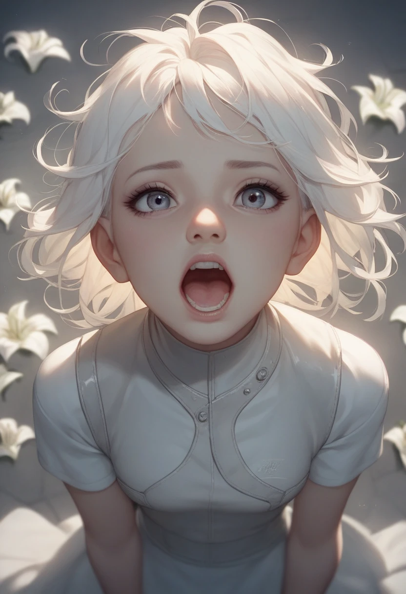 A 3-year-old girl with short silver hair and white half-sleeves,There is a small wound on the head,Sadness and crying,Inside the house,grand master,tmasterpiece,8k wallpaper,CG,Ultra-high image quality,light and shadow effect