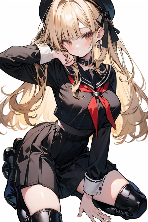 ibuki \(official outfit\) \(blue archive\),(lie on bed:1.5),(blush:1.1),(embarrassed),(short stature),open mouth,long hair,(blonde hair), bangs, (twintails), hair ribbon, black ribbon, military hat, hat bow, demon wings, demon tail, demon horns, halo, white shirt, neck ribbon, red ribbon, black coat, open coat, sleeves past wrists, pleated dress, black dress, bloomers, boots, yellow footwear, teddy bear,top-quality,Top image quality,perfect anatomy,masterpiece,ultra-detailliert,Beautiful、ultra-quality, best quality,high resolution, ultra-detailed,game cg,dutch angle ,beautiful detailed eyes, visualart,five fingers, perfect hands,