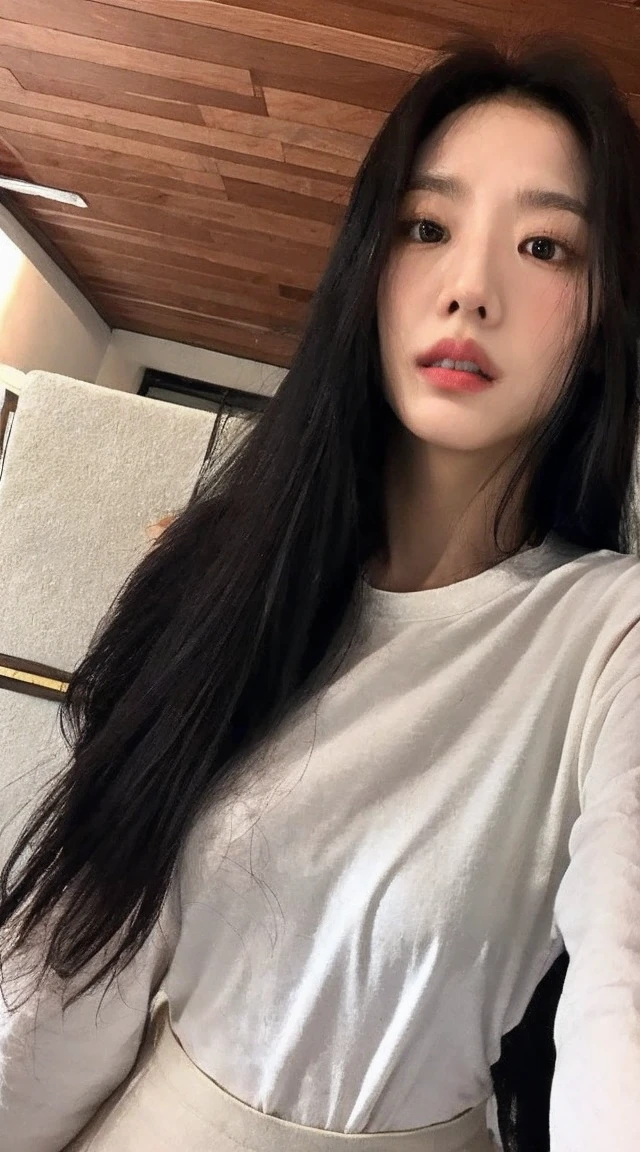 Full body selfie ,Korean woman's eyes , Korean woman's nose , Korean woman's face, huge boobs :1.2, shirt,Kim Ji Si ,Standing