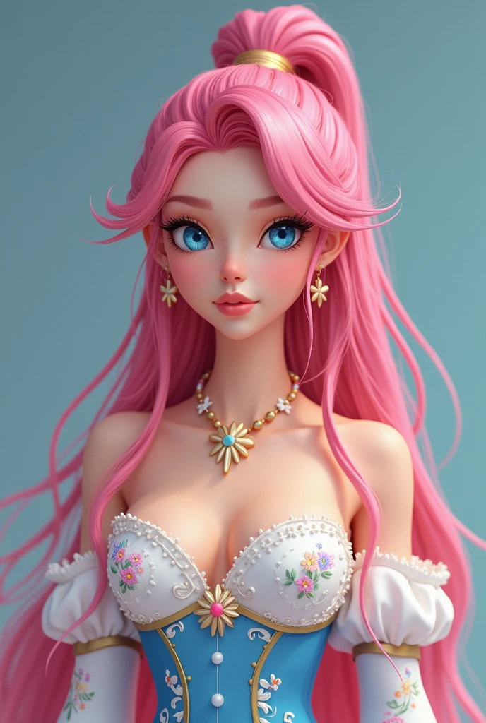 Woman holds black and white bra with glamorous gold pendant and necklace, 1girl in, Solo, Breast Focus, Jewelry, cleavage, Large breasts, Head out of frame, Necklace, Top Quality Women, Very long curly pink volume hair, gorgeous faces, beautidful eyes, Slim body, Perfect Anatomy, cinematic perfect light, Intricate details