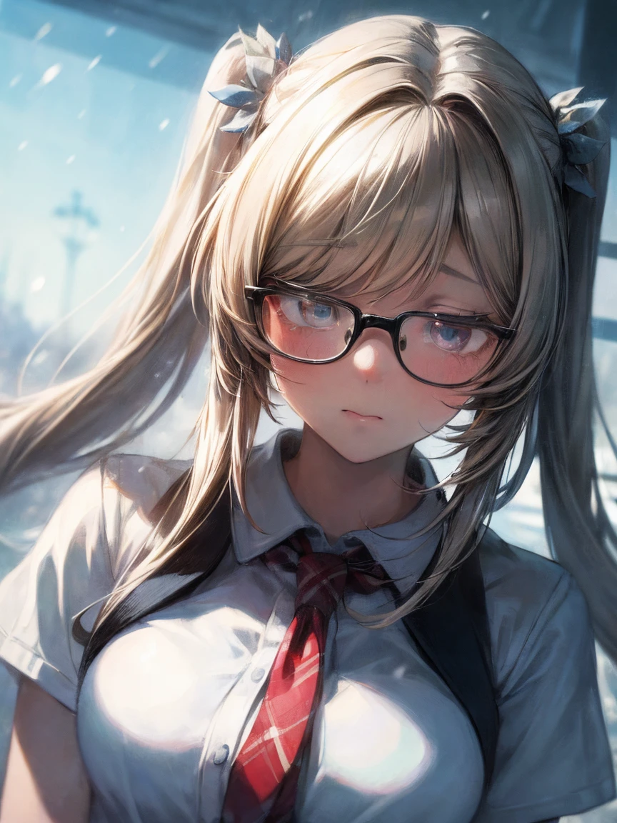 (masterpiece, highest quality:1.2), (1 girl) , 
 (high school uniform)、(Snowing park) , Snow is falling , snowman
, (eyes half closed), (large tears), (lots of drool), The body shakes violently, ((Hasselblad Photos)), [:(detailed face:1.2):0.2], 
Black hair twin tails
 , , wearing round glasses with a thin metal frame