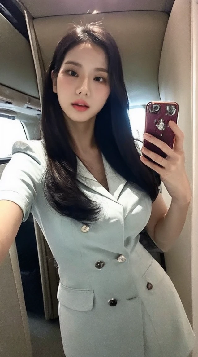 Full body selfie ,Korean woman's eyes , Korean woman's nose , Korean woman's face, huge boobs :1.2,stewardess,Kim Ji Si ,Standing