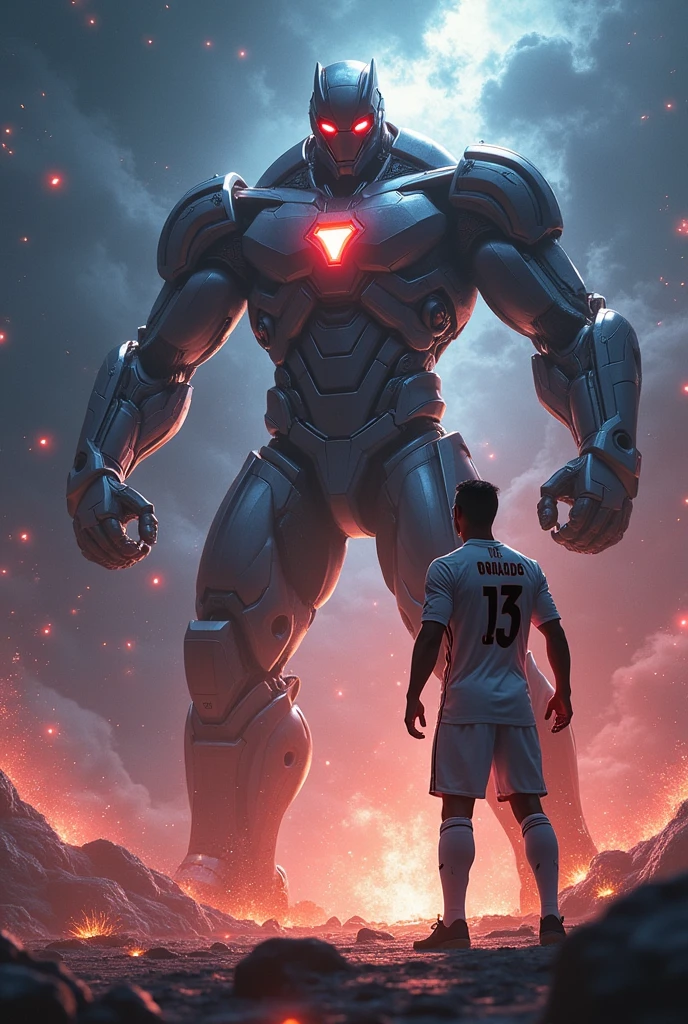 Tom Cruise Iron man Fighting with RDJ Dr. Doom in a space beside a large planet