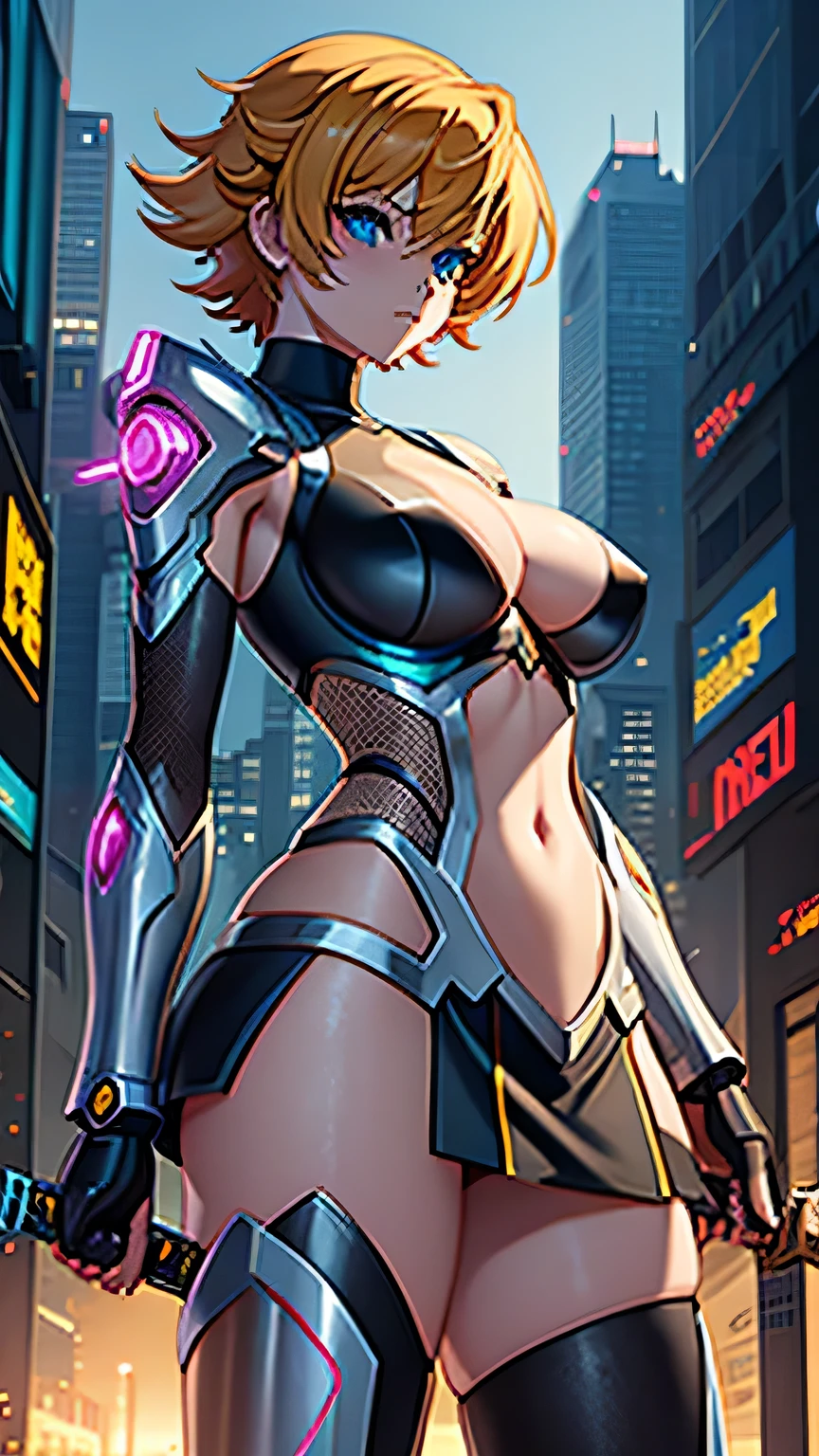 Masterpiece, best quality, Masterpiece, best quality, 1 woman , blue eyes , yellow ponytail , black leather jacket , sly face , smile , bikini , abdomen, big breasts , Long legs , boots , hands on hips , blank background