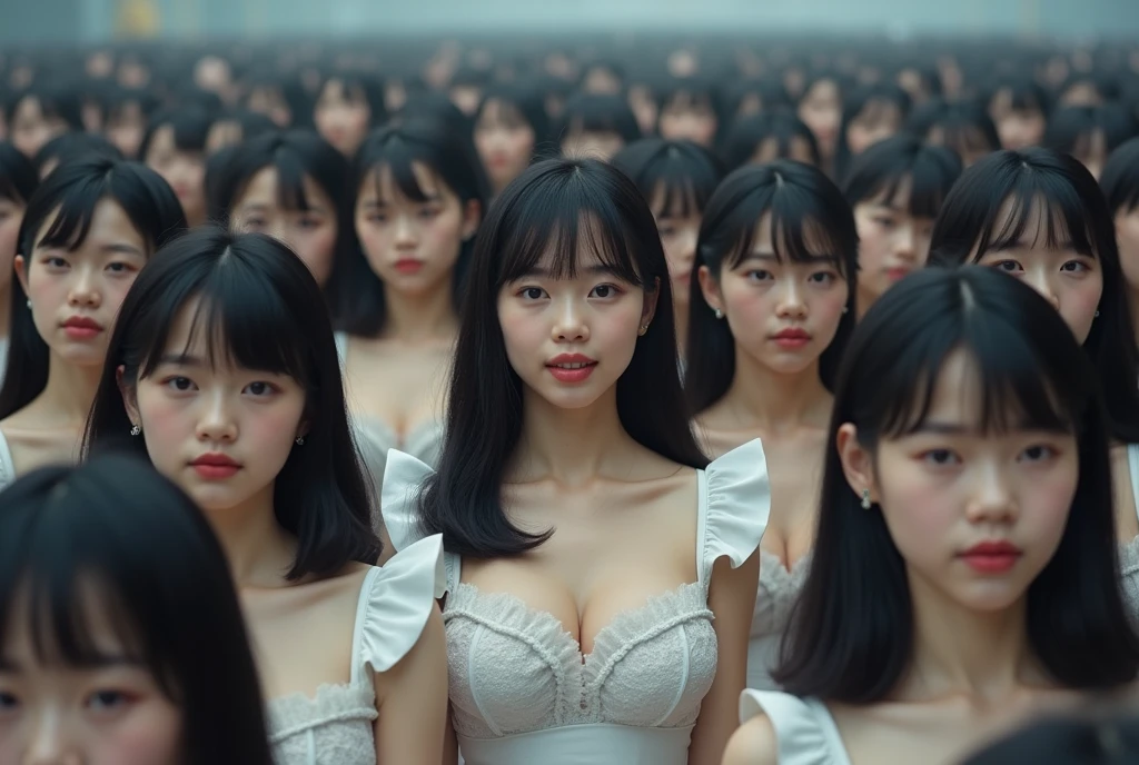 (((((Japanese Clone girls=Myself)))))), (((Best Super High quality Myself Clone girls Raw Photography Art))), (16K, Highest quality, Ultra-high resolution, RAW Photos), (((It's so unrealistic., With unparalleled depiction, With an unfathomable sight, An unprecedented and shocking worldview, Clone girls in a world of mass reproduction, Ultra-realistic))), (((Japanese, woman, 20yo, Saito-Asuka))), (Small face, ((Thick black hair, Semi-long hair))), ((V-neck short-sleeve dress)), (((((Very detailed美しい女体, Accurate body structure, Very detailed完璧な, Super busty body with very large breasts, Clearly emphasizes cleavage))))), (((Dark Eyes, Mature face, Cute Smile, A gentle gaze))), (((Her happy and smiling expression is so cute))), ((((((((Very detailed分身増殖描写, ((1girl→Myself cloning→1,000,000,000,000,000,000,000,000,000,000,000,000,000,000,000,000,000,000,000,000Myself Clone girls)))))))))), ((((((((Very detailed, The precise depiction of the proliferation of Myself Clone girls, ((With the perfectly identical bodies of Myself clone girls, With the exact same face as the Myself clone girls, With the exact same hairstyle as the Myself clone girls, In the exact same clothes as the girls who are my clones, Perfectly the same height as the Myself clone girls, Super big breasts, just like the Myself clone girls)))))))))), (((Myself clone girls only))), (((Multiple pairs, Very detailed depiction, (A group of Myself clone girls hugging each other, A large gathering of Myself clone girls, Fun conversation with the crowd of Myself clone girls, Happy conversation with the crowd of Myself clone girls, Myself clone girls holding hands, Multiple Myself clone girls walking together in a crowd, turn around, look at me, The approaching crowd of Myself)))), (((Everyone looks at the camera))), (((Unbelievably crowded, Transcendent Myself clone girls intimately, Countless Myself clone girls surround you in 360 degrees))), (Bright, soft sunlight), (((Very wide field of view, Very detailed, Detailed ultra-perspective depiction with clear depth, super wide view))), (((((A place where multiple Myself armies join together))))), (((Very photographic and detailed depiction, Myself clone girls will multiply infinitely and fill the surroundings from one side to the horizon with their bodies tightly packed together without any gaps., A scene of endless Myself clone girls, giving a happy vibe.))), (Focus on the average value of the image)