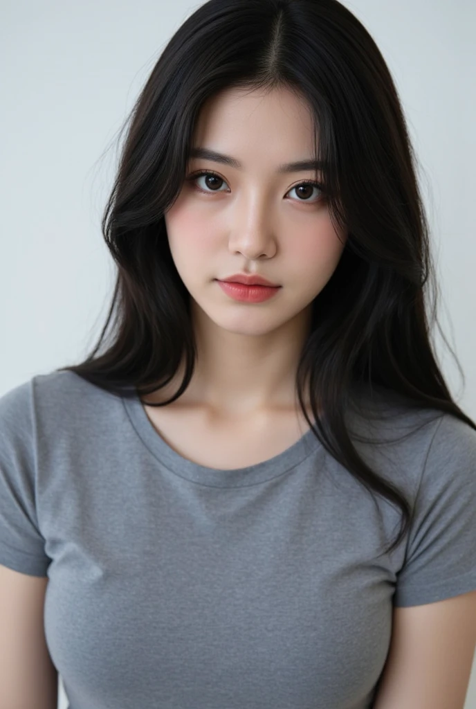 Arab asian woman with long hair and gray shirt, Yoshitomo Nara, Chiho, sakimichan, sakimichan, girl cute-fine-face, 🤤 girl portrait, Korean Girl, Harumi, chiho ashima, cute - fine - face, shikamimi,  kimi takemura