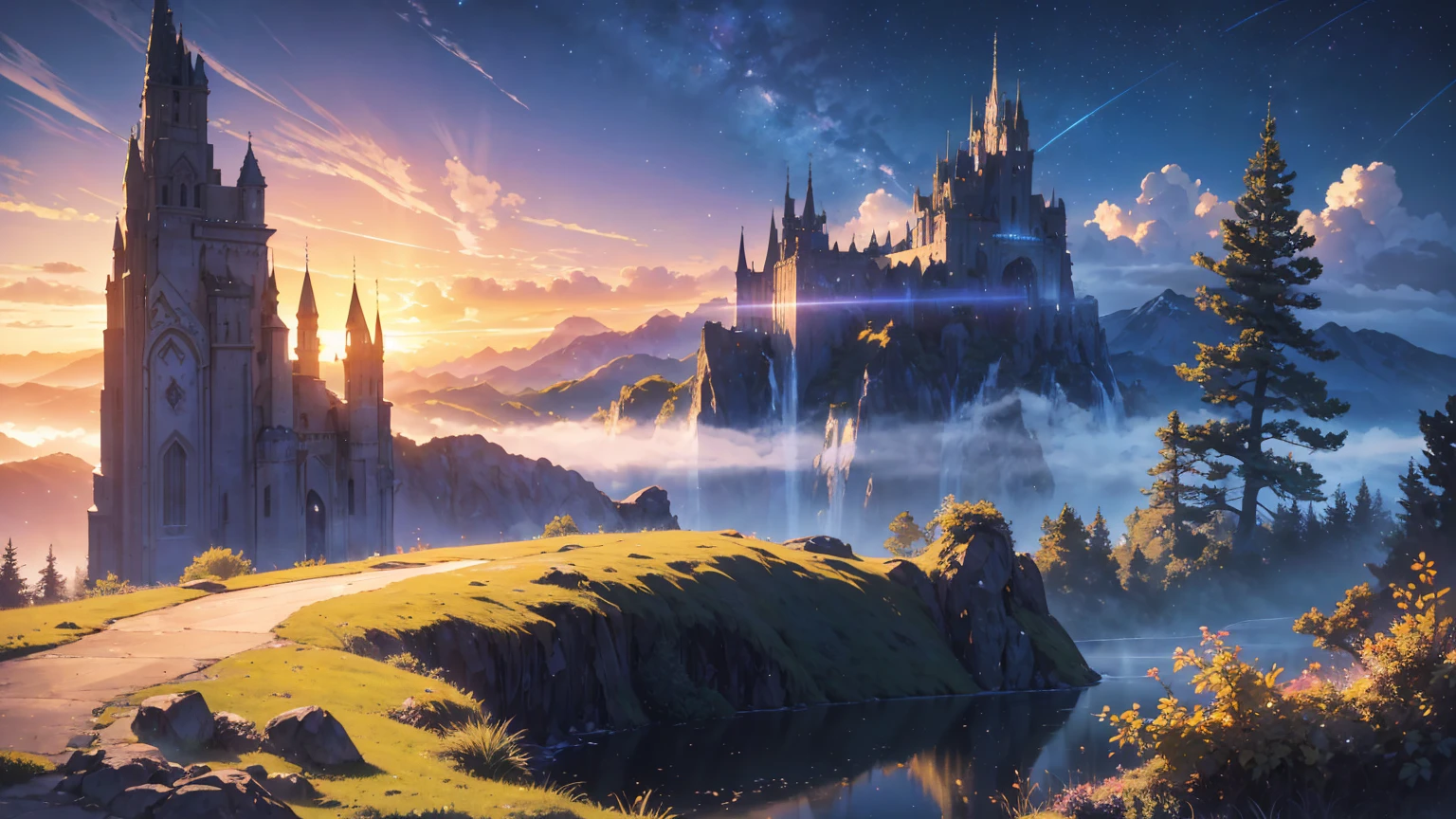 Textured, intricate, and high-quality realism in poetic art. An 8K fantasy anime scene in Extreme UHD 4K Blu-ray clarity, merging vivid modern aesthetics with hyper-detailed textures. Waves shimmering under a radiant sky, reflecting intricate highlights and blending hyperrealism with imaginative depth.

A vibrant environment with misty mountains cradling a serene valley, layered in soft gradients of amber and gold. Moonlight spilling across tranquil waters, shimmering with lifelike precision. Radiant contrasts of light and shadow, enhanced by smooth tonal transitions and delicate radial effects, crafting a harmonious and dynamic atmosphere.

CMYK tones amplifying vibrancy, balancing hues, and emphasizing refined aesthetics. A Maxfield Parrish-inspired valley with misty peaks beneath an indigo sky, scattered starlight shimmering through atmospheric haze, creating cinematic depth.

Ethereal ambiance accentuated by soft contrasts, metallic gradients, sfumato techniques, and intricate textures. Ultra-high-resolution detail capturing every element with lifelike accuracy, from the nuanced environment to the emotional richness of timeless modern anime art. Poetic beauty in every frame.