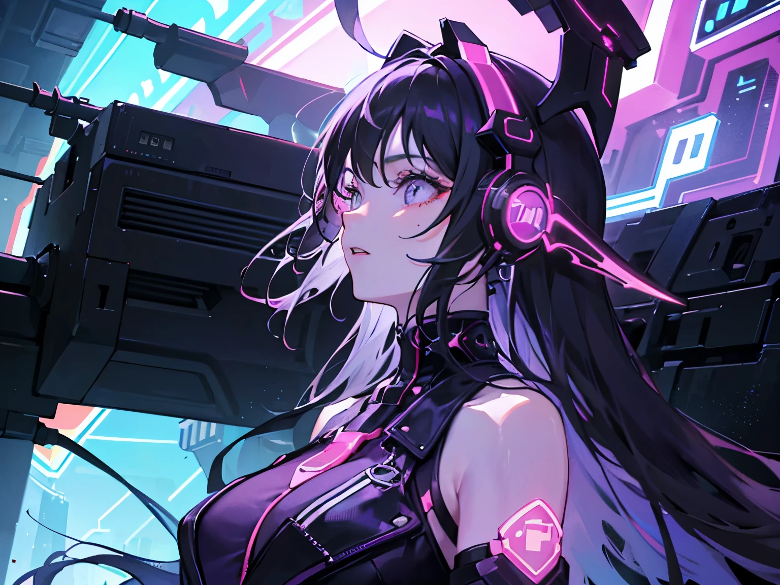 (masterpiece:1.3),(best quality:1.2),8k,absurdres, unity 8k wallpapper, highestres,realistic, (1girl:1.2),(headphones:1.1),(neon light:1.1),mechanical headwear,(mechanical wings:0.8),frown,(dynamic pose:1.1),(floating hair:1.2),(passionate:1.2),(DJ:0.9),( psychedelic:1.2),dynamic pose,(electric wire:1.1),(light beam:1.2),closed eyes,midriff,dim,(music:1.2),cable,god rays,(indoors:1.2),from side,(instrument:0.7),frenzied, passionate,energetic,intense,electrifying,exhilarating,dynamic,thrilling,explosive,rousing,(crowd:1.2),light rays,,neonlight,electric fan, (electricity:1.2), (electronic music:1.1),(sound mixing:1.3), 帽子と凧を持つ人のクローズアップ, 初音ミクの肖像画、ミクダヨ、ミク、ハッピー!!, デジタルアニメアート!,