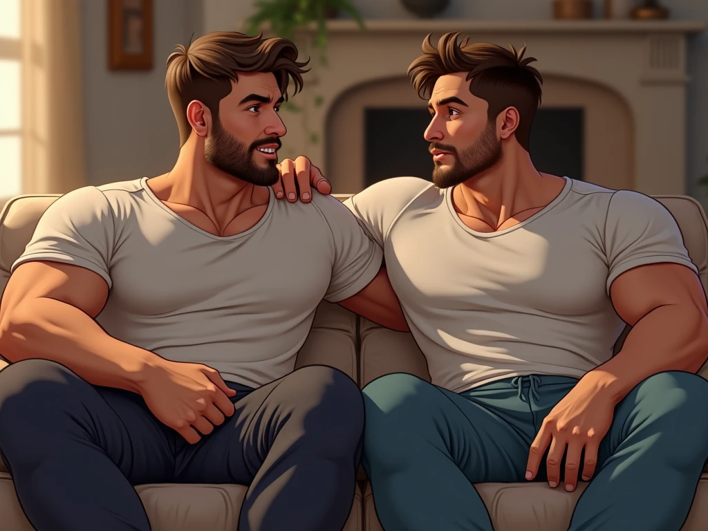 handsome men ,casual clothes .living room
