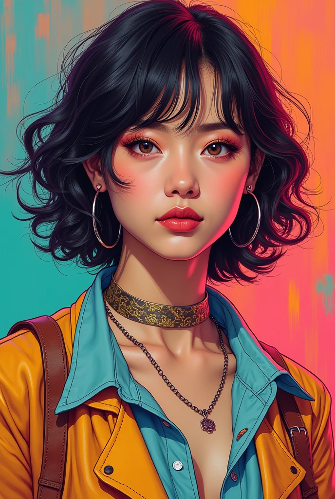 Beautiful stylish, fashionable girl looks at the viewer in a funny way with a facial expression, questioningly, smiling , funny with a question when?interpretation of styles and beauty, by boris vallejo, Alberto Seveso, art deco, data-snushing, Ink v3, Splash Style, Abstract art, Abstract technologies, 3d, a high resolution, photo realistic, indicated, Cyber Technologies, 8k, depth of field,