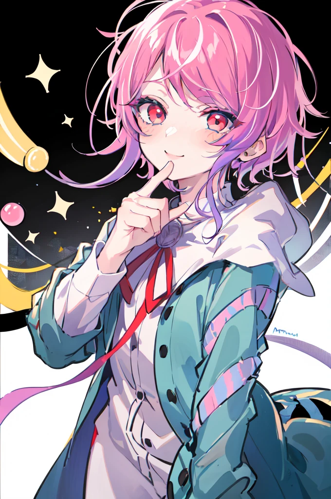 1 person, (masterpiece),( super detailed ),( best quality), ( Red eyes with beautiful details), (noticeable:1.2), ( absurd),  is looking at the audience . Amemura Ramuda , ", smile, (Blusher), ( takes her hand to her mouth ), ( white background:1.2), mind, 