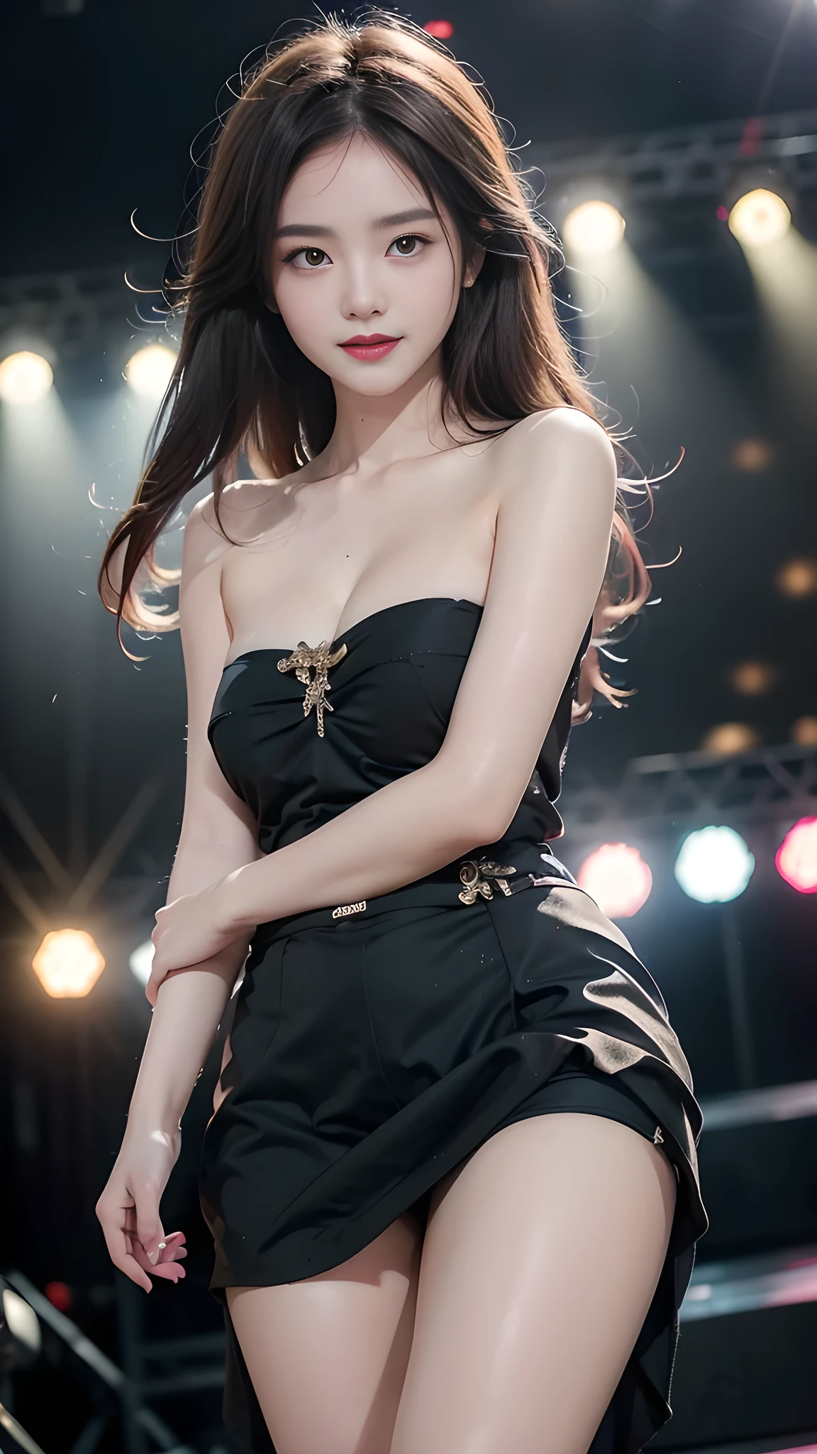 Tzuyu 1, woman, (Realistic), (Hyperrealism), (photoRealistic), Written boundary depth, eye make up:0.7 (whole body:1.8), (Large Bust),(Tight waist), Observe the audience,
