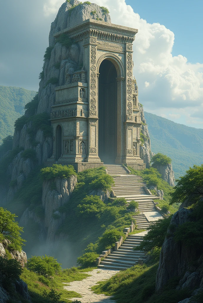(( top quality)), ((masterpiece)), ( Details), Ancient Stone Temple on the Hill 、 Mysterious God's Temple No One Is Afraid to Approach