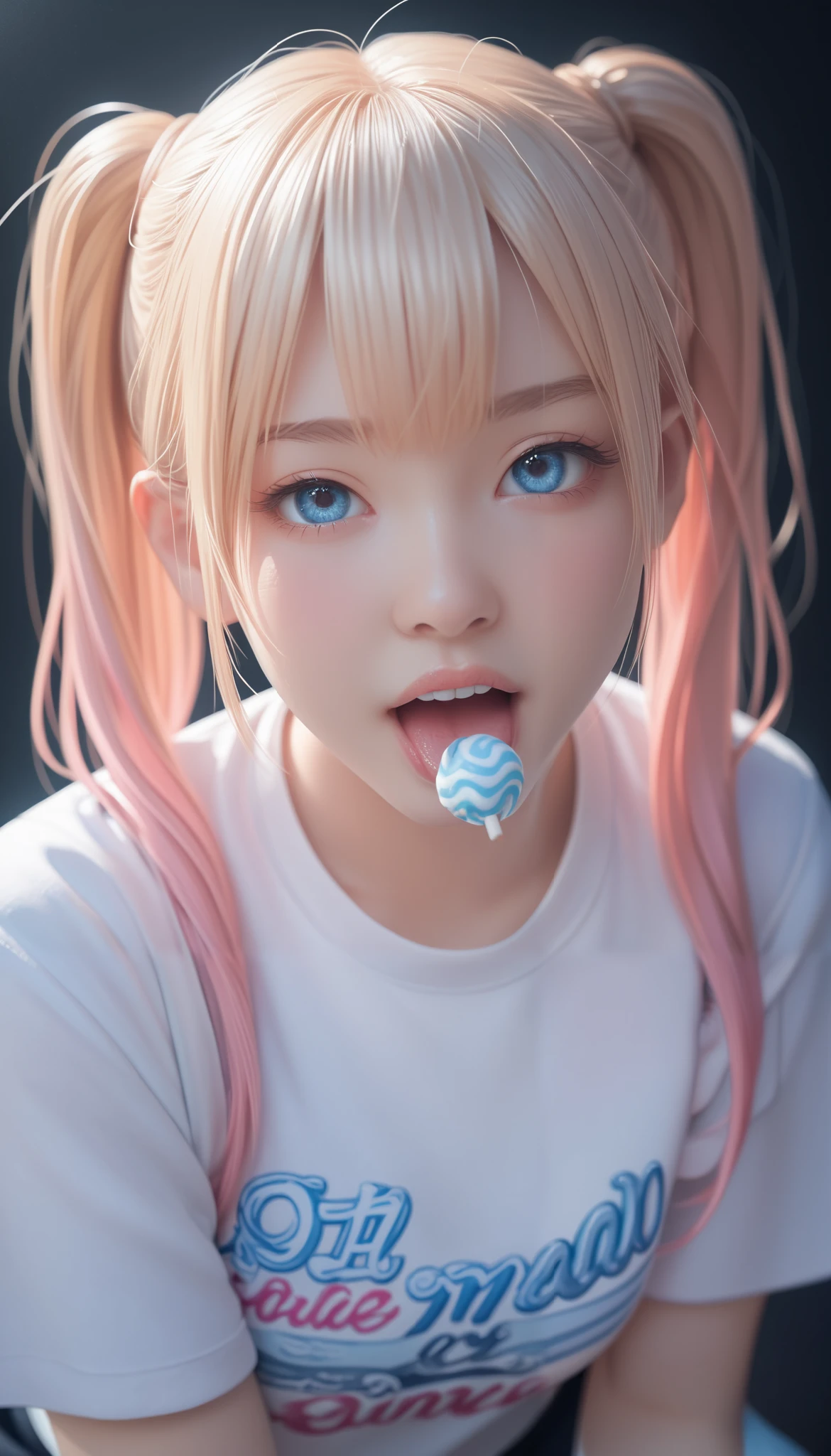 score_9_up, score_8_up, score_7_up, score_6_up, 1girl, solo, pastel colors, open mouth, middle hair, felatio , deep throat, blue ice candy, milk in mouth, milk on tongue, twintails, looking at viewer, blue eyes, pastel neon lighting, source_anime, neon, neon theme , 