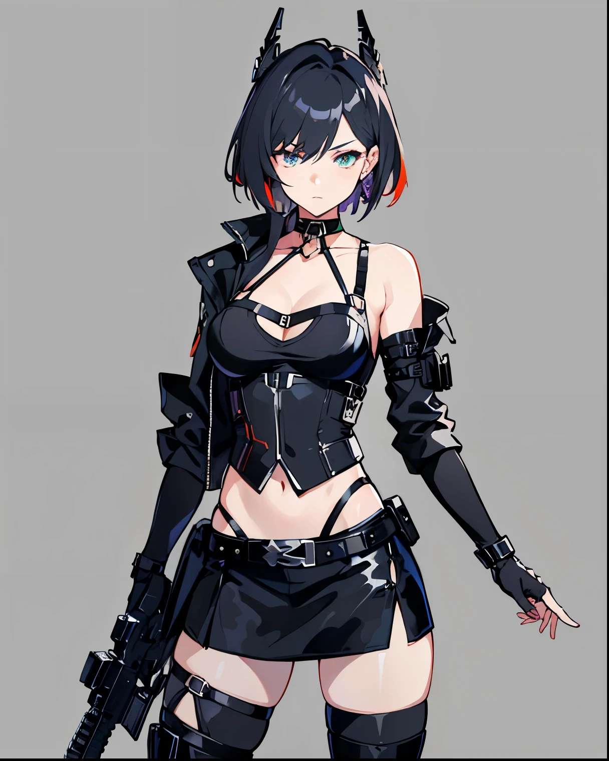 -PdetailP60,1girl, good legs, good thighs, athletic abbs,(((standing))),(((villain pose))),((supremacy attitude)),blonde hair,gradient hair,pink hair,short hair,ahoge,arrogant,aqua eyes,green eyes,villain attitude,White skin,embellished light leather,thigh strap,boots,embellished clothing,armored boots,large skirt, (((using a earclip))),choker, using a elegant earclip, add clothes ornaments,fingerless gloves,leg belt,Forest Background, medium shot,Black,Green,Gray,Brown,forest,Leather Armor,Magic Robe,View from behind,animoff, ((red camouflage)), ((1girl)), black ops, tactical maid, tactical clothes red camouflage, (tactical) black light vest, black tactical light equipment, Tactical boots, tactical straps, black tactical fingerless gloves, black tactical harness, maid battle, black tactical thigh belt, anime maid, black tactical joint protections, black Knee Pads and Elbow Pads Tactical Protection, full body view, athletic body, black military straps, red camouflage uniform, red camouflage maid clothes, maid red camouflage dress, red command, black accesories, masterpiece, best quality, Attention to detail, girl full atletic body, red hair, elegant hairstyle, with red military camouflage pants, tomboy attitude, ((combat pose)), (((standing pose])), communications diadem, mesh flannel red military jacket shooting, military goggles over the hellmet, sophisticated attitude, intintimidating, tactical straps, exposed abs, back perspective, special assault unit, official art, unity 8k wallpaper, ultra detailed, beautiful and aesthetic, beautiful, masterpiece, best quality, attractive, pretty, hd quality, aesthetic