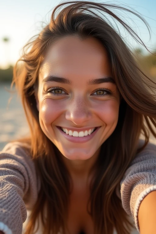 Gere uma imagem realista de uma jovem exploradora digital. Ela tem 25 anos, tem e cabelos pretos com brilho natural. Its appearance is vibrant and authentic, reflecting a mix of curiosity and elegance. Vista-se com estilo Equilibrando conforto e moda, (((happy face expression smiling with eyes closed)))