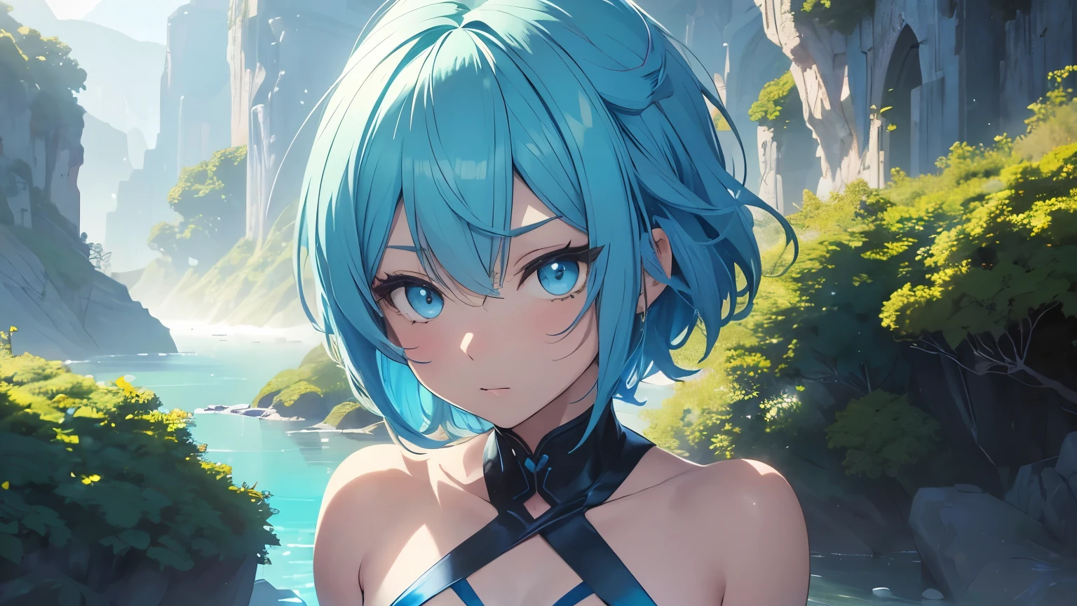 4K,8k,High resolution,topless、
One beautiful young woman,Light blue hair、ponytail、Blue swimsuit、
(Soft Saturation:1.3), (Fair skin:1.2),
(ultra-Detailed Background, Detailed Background), Bokeh,
break&#39;Smiling portrait.,
When viewed from the front, The composition is symmetrical,
Looking straight at you with serious eyes,
break Swimwear, White Bikini, Center of chest, 
Outdoor, Sea surface, null, sunlight,Summer beach, Sandy Beach,
Strong light, Front lighting, 
(Teen:1.3), (Cowboy Shot:1.2),
Front brake angle,
View your viewers,
Dynamic pose,
sitting on the beach

Seaweed、Seaweed、Seaweed、Seaweed、Seaweed、Seaweed、Seaweed、