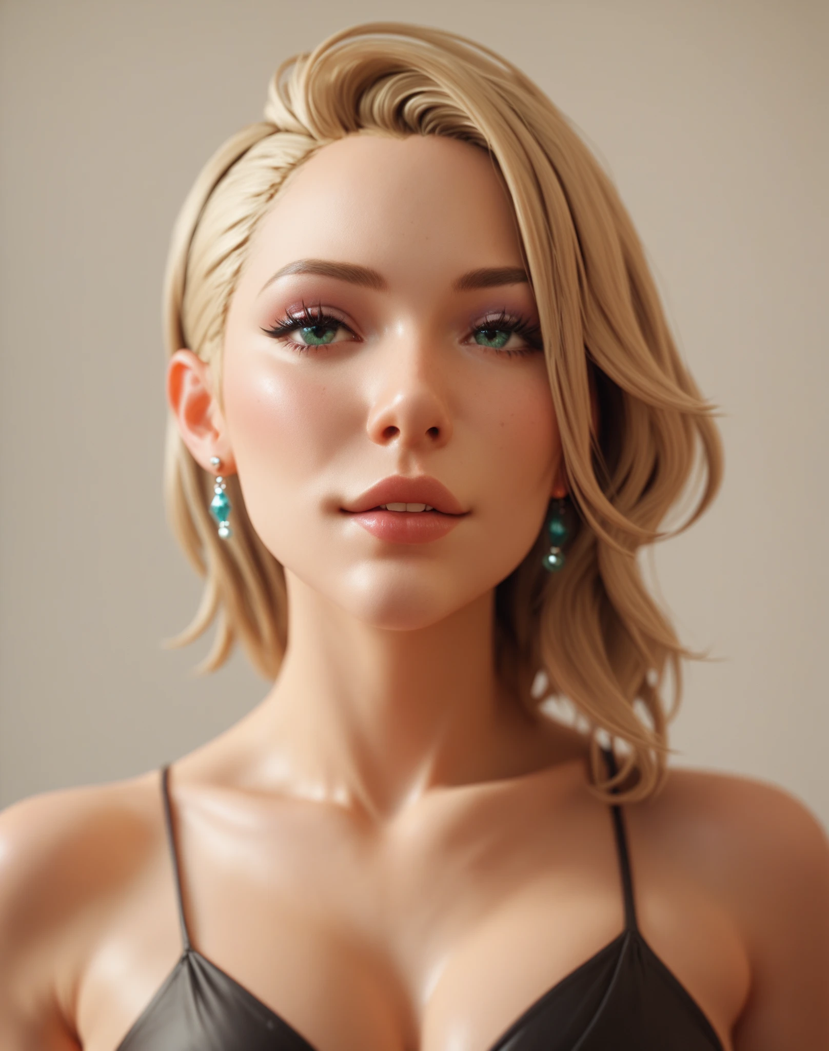 An erotic art photograph(sunnyday) featuring a curvy BLONDE girl(yellow-hair) with an exceptionally busty figure(freckles:0.55),heart-shaped lips(bold red-lips), pout face expression. With soft lighting enhancing the textures and details. The overall aesthetic is fresh, elegant, and enchanting. **Description:** - **Subject**: A very busty, blonde girl dressed in a Satin((Charcoal gray / salmon / gold floral-print details))-tied microbikini-set. - **Appearance**: - Hair: gold-hair(Straight short hair). - Eyes: green-eyes - Skin: Very pale skin(porcelain skin) - Build: hourglass figure. Dressed in a Satin(Charcoal gray / salmon / gold floral-print details))-daring microbikini-set(undersized halter bra, that accents her ample bust(almost bursting out), with a side tied thong), chocker, gold earrings and bracelets. - **Background**: Fresh and elegant white-room(ceiling-windows and lush plants)the lush plant surrounded her curvy body, natural flower framed. - **Visual Effects**: - (((**Color Palette**: Charcoal gray / salmon colors monochrome))). - **Lighting**: natural and vibrant(strong shadows, and high contrast) ((CLOSE UP SHOT)), from the behind view.