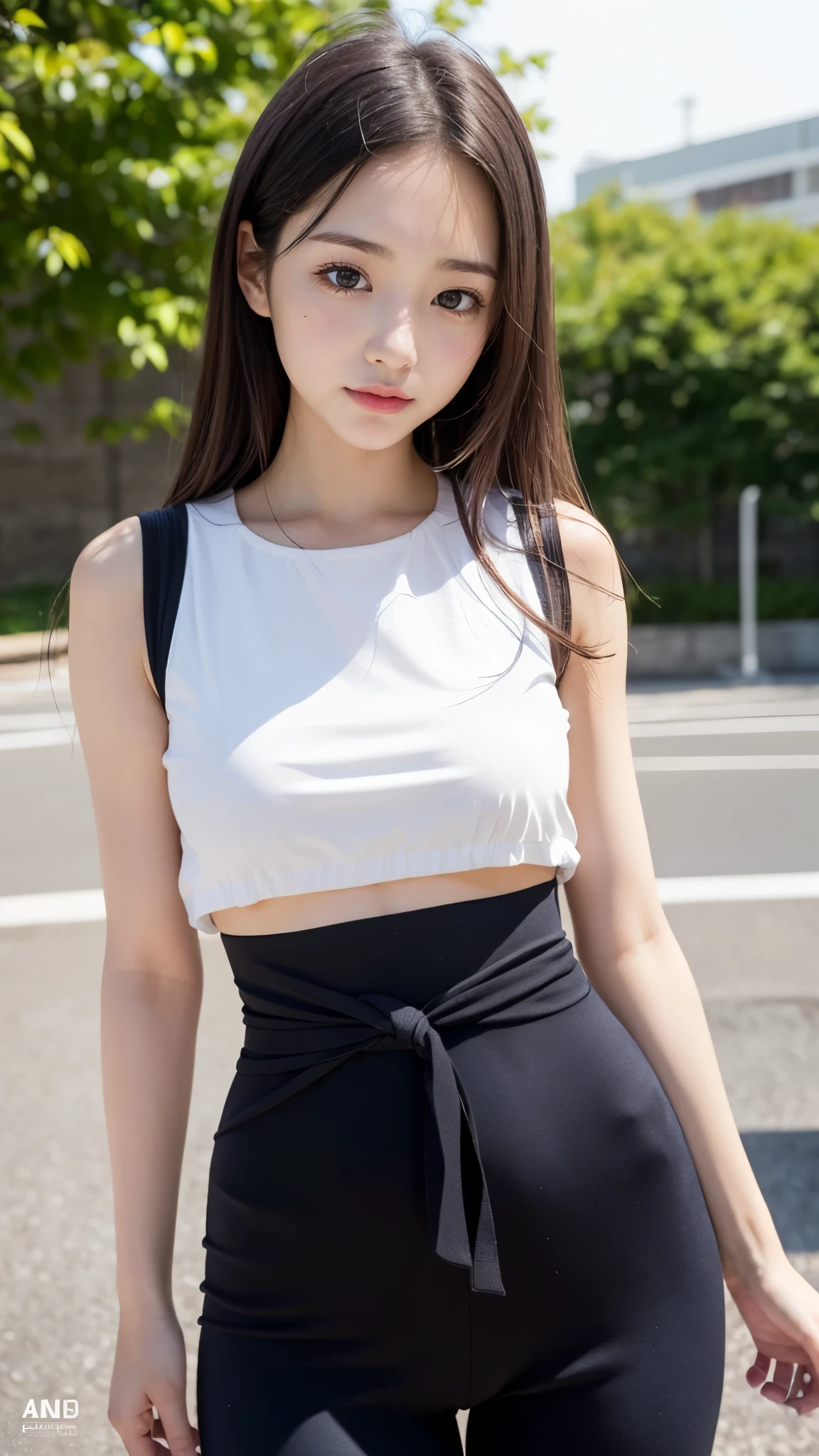 Arafed asian woman in a white top and black pants - SeaArt AI