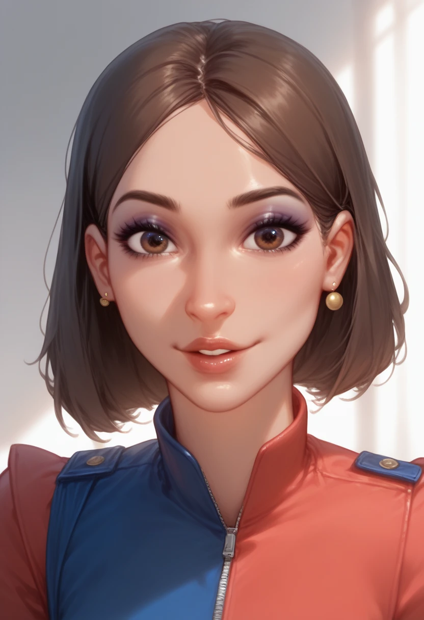 Highest quality,The perfect masterpiece,Perfect artwork,8K,
(Upper body portrait:1.5),(gigantic breasts:1.3),Delicate face, lens, slendered abs, ((tea Gardner)), ((anzu)), Yugioh,
((Aletta ocean face)), blue ribbon on collar, (pink blazer), (brunette), (short bobcut), Beauty and dragon,water light reflection,pearl illusion,candy color,Cyberpunk,fashion trend,3s material,high-definition,detail representation,3D,c4d,3D,octane rendering,ray tracing,complex details,animated lighting,C4d,OCrenderer,8k,best quality,