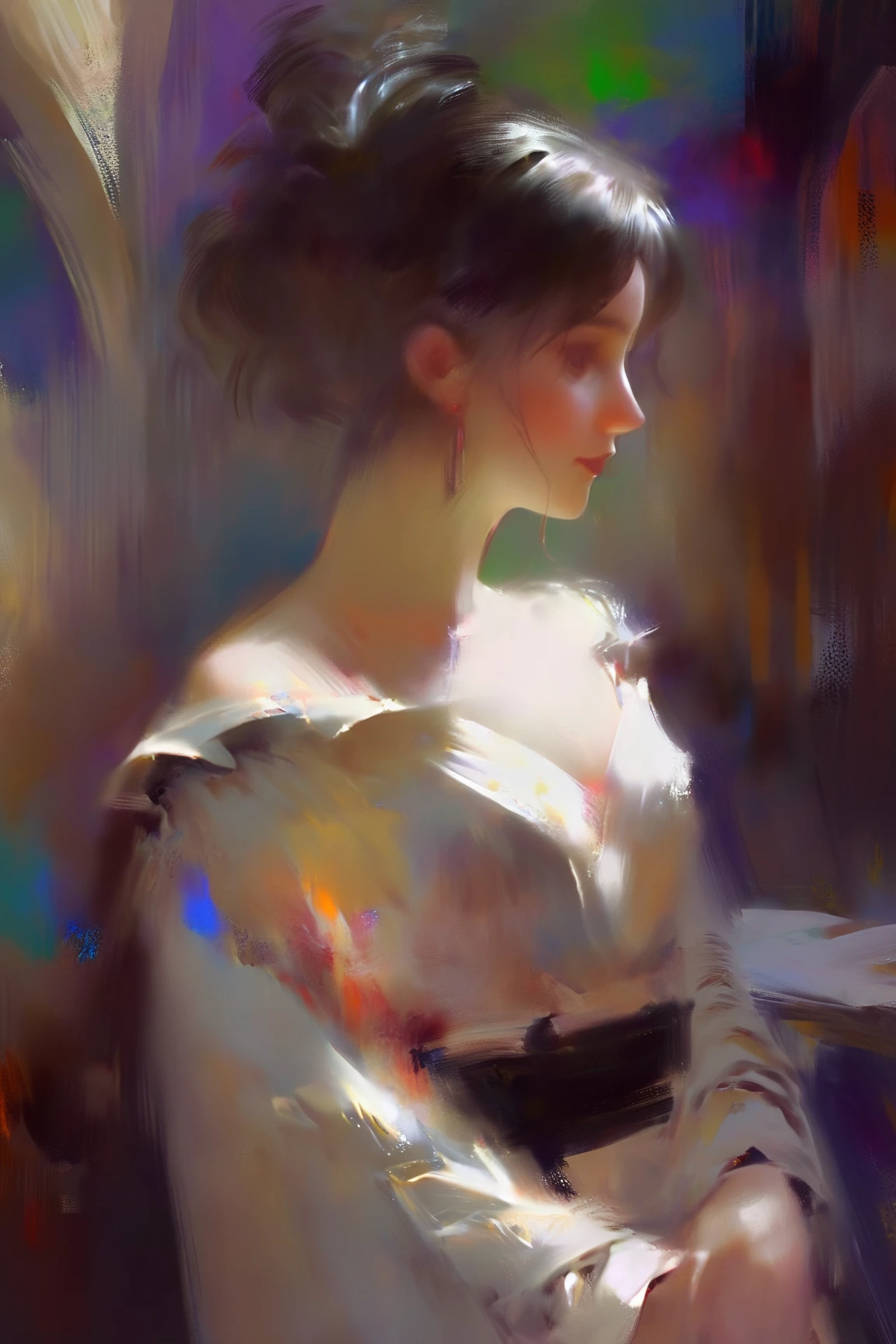 close up portrait, shoulder lose dress,Позитив Клип L 8k, отмеченный наградами, proФessional close up, style oФ Casey Baugh, style oФ Pino Daeni, beautiful woman reading book