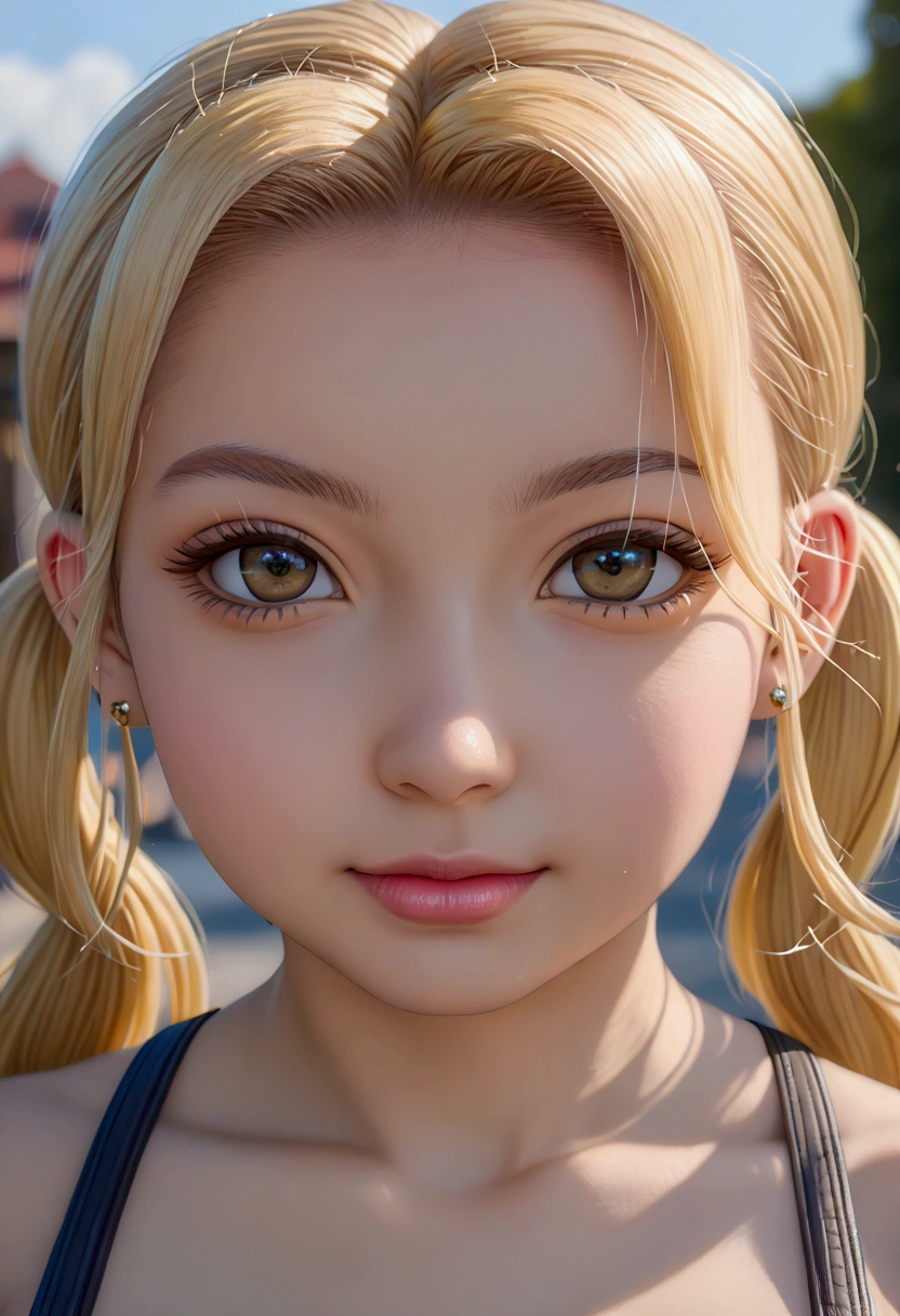 (8k, 4k, best quality, highres, ultra high res:1.1), (masterpiece, realistic, photo-realistic:1.1), 1girl, face, close-up, twintails, blonde hair,((big breast)), (big cuvy hips), (narrow waist ) (looking at viewer:2), sexy shoulders, blushing cheeks, nikon z9, 30mm lens, sharp focused face, f/4, iso 200, shutter 1/250, cinematic light, medium shot, raw ,intricately detailed, award winning photograph, high sharpness, facial symmetry, bokeh, ultra-detailed