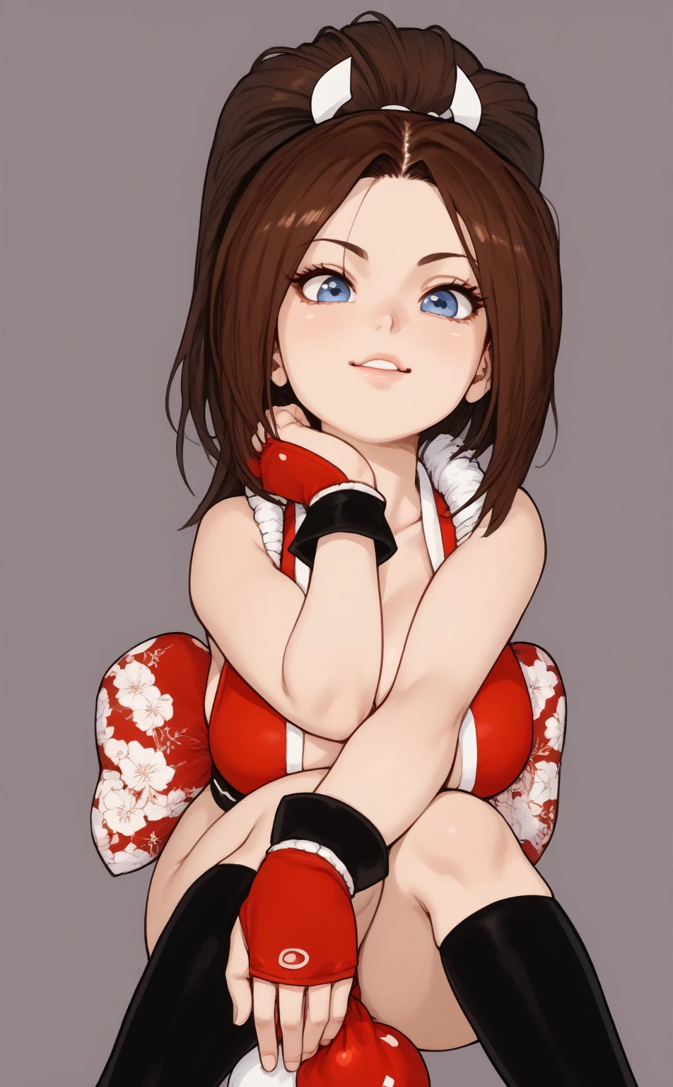 akira toriyama style, ((perfect anatomy)), ((mai shiranui)), maishirandg, detailed, perfection, bold lines, sharp eyes, 1girl, solo, large breasts, thick thighs, 