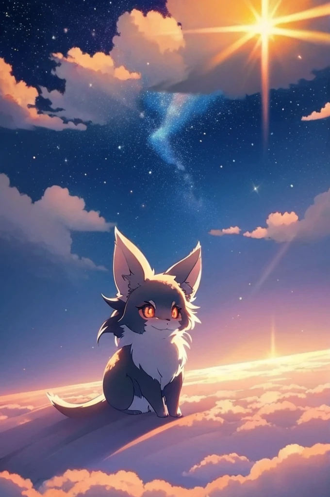 Wolfychu , Wolfychu , 1 , Alone, beautiful details,  dynamic lighting , stars, sky background, clouds,  sunset , sunbeams, backlight , 