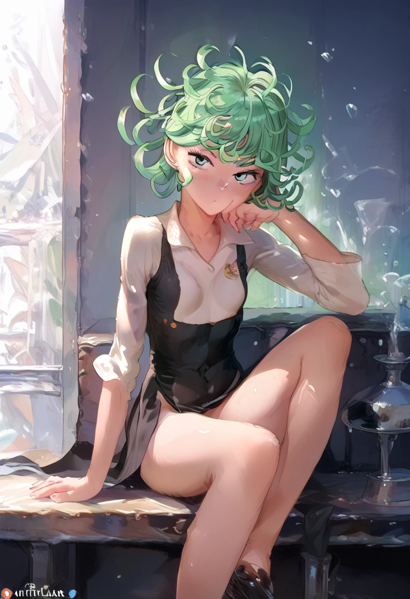 (masterpiece) (ultra_detailed) (best quality) tatsumaki , 1girl, slim, fit, ,  hot, bend over