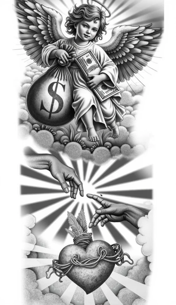 Create angel tattoo design with money bag 