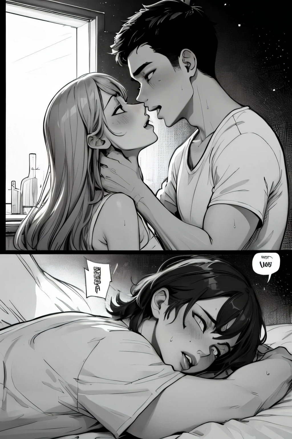A beautiful woman having sex with a man in a school classroom