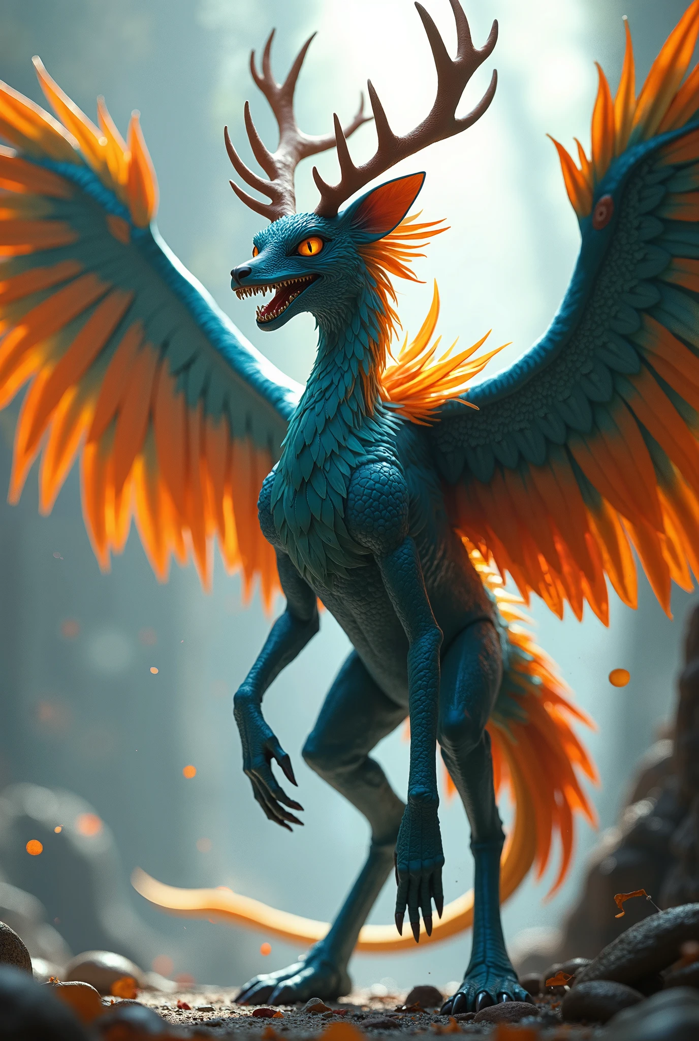 Cyborg phoenix hybrid purple green and blue colours