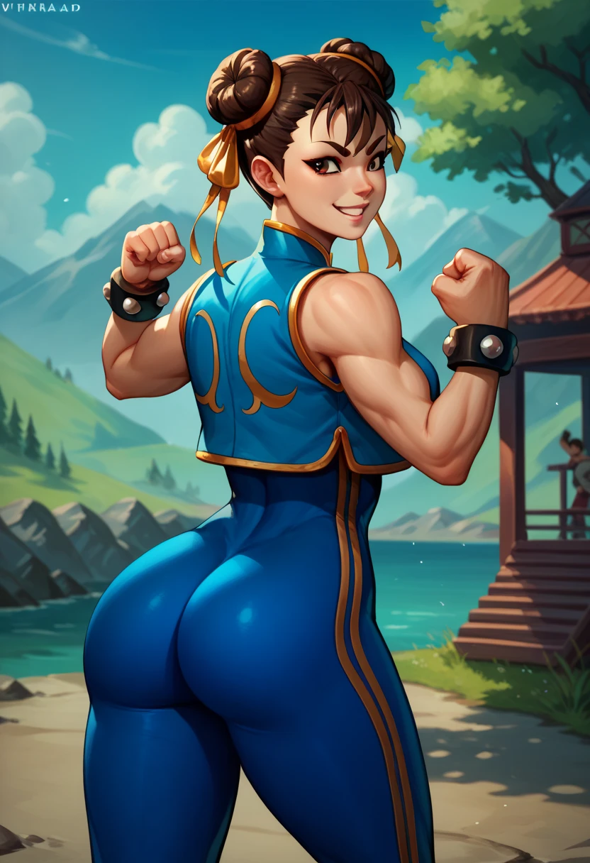 (Best quality,4K,8K,A high resolution,Masterpiece:1.2),Ultra-detailed,(Realistic,Photorealistic,photo-realistic:1.37),Long braids are layered on the ground,Chun- li,exquisite and beautiful face,Hyper-realistic 3D rendering,Electricity is surging, muscular physique, gigantic cleavage breasts, Slender waist, Particularly large buttocks, Well-developed leg muscles, Long legs, Gorgeous high heels，Extreme attention to detail, Full-body photography, Super realistic.