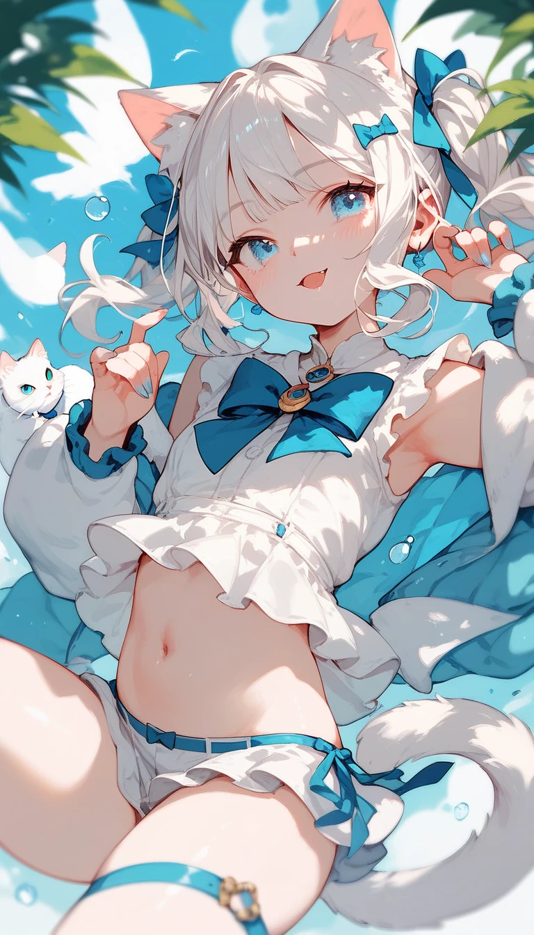 score_9, score_8_superior, score_7_superior, masterpiece, best quality, absurdres, high_fidelity, vibrant, sauce_anime, evaluation_Safety, masterpiece, Highest quality, White haired cat ear girl, Straight, Viewer Perspective, Reaching out, Adorable, Sailor suit, white panties, Cat taill, cowboy shot