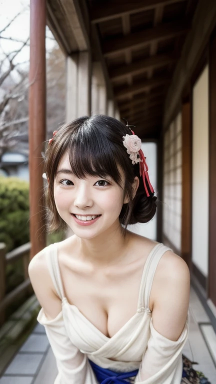 nsfw,Japan Person, 2girl with fun , japan famous idol, very young face, masterpiece, high quality, head tilt, taisho period, hakama,narrow shoulder width,looking at viewer, small face,leaning forward,laughter