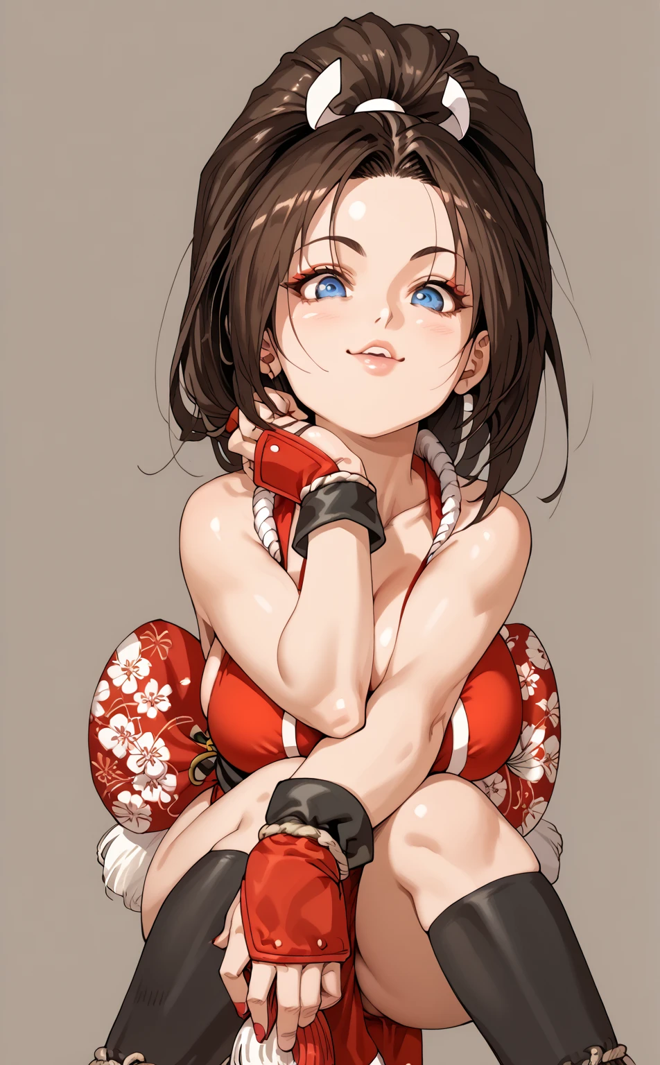 akiratoriyama, akira toriyama style, ((perfect anatomy)), ((mai shiranui)), maishirandg, detailed, perfection, bold lines, sharp eyes, 1girl, solo, large breasts, thick thighs, 