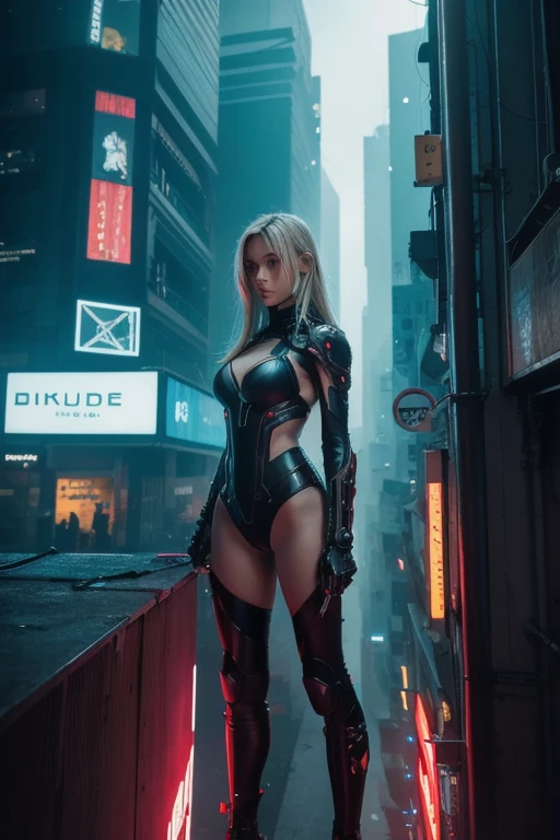 Very cute human 18 year old girl face in cyberpunk city, human torso, human giant , human abdomen, human buttocks, robot arm, white sweet, two tone, mechanical legs, The arms and legs have hard, shiny white shells and black joints.., It&#39;s really beautiful and feminine., short, , small, this big ass, medium chest, cleavage display, flat belly display, Partial helmet with antennae on the ears, halo, black robot joints, very stylish, Award-winning product design, black rubber stockings, Shiny white metal breastplate opens at cleavage and abdomen., Wrinkled white metal buttocks, And the armor is stylish., shiny trim,(Detailed beautiful pussy exposed......, :1.4),nude