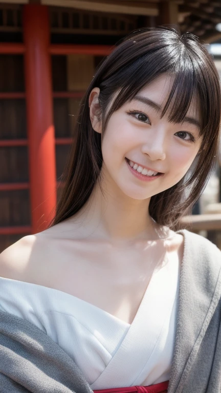 nsfw,Japan Person, 2girl with fun ,full body shot, japan famous idol, very young face, masterpiece, high quality, head tilt, taisho period, hakama,narrow shoulder width,looking at viewer, small face,leaning forward,laughter