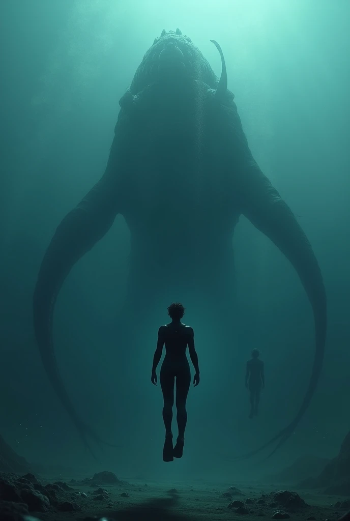 (high quality), (ultra quality), a woman wearing a tight wetsuit is raped by a giant monster underwater, (under water), drowning, gasping for breath, glossy shiny wetsuit, horror, giant creature, scary monster, bondage, captive, struggling, anxious, scared, terrified, perfect body, deep waters, alien creature, trapped