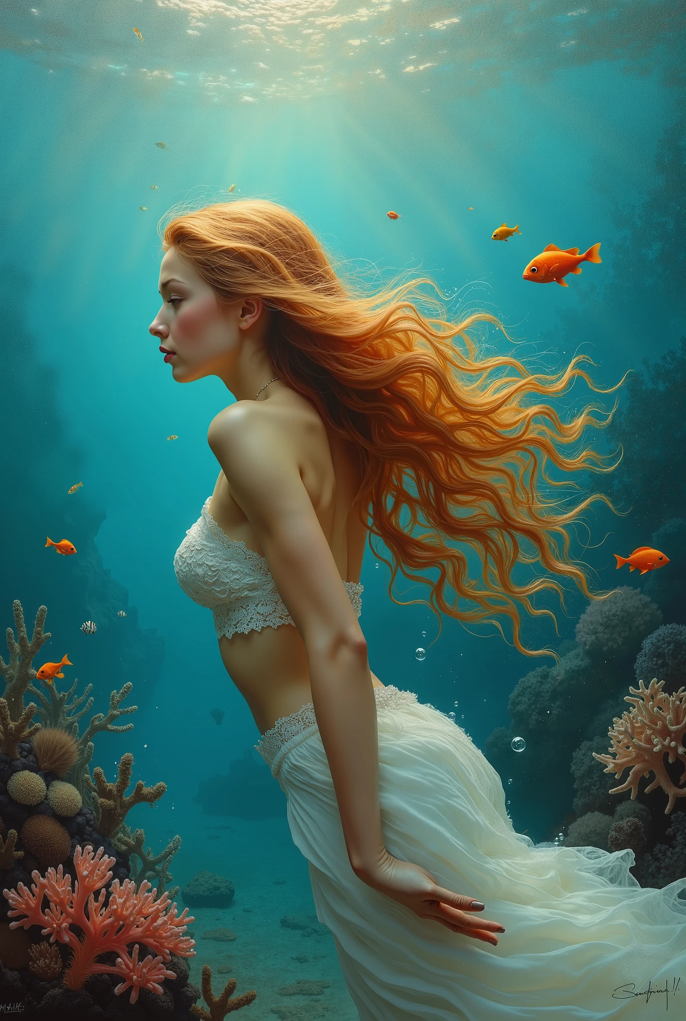 Pintura de uma mulher em um traje de sereia nadando no oceano, karol bak uhd, Arte bonita UHD 4K, bela arte digital, linda arte digital linda, sereia bonita, lindo arte digital, bela arte digital, Retrato da Sereia, arte digital muito bonita, retrato bonito da arte da fantasia, Emma Watson como Sereia do Mar, Directed by: Anton Fadeev, pintura digital bonita