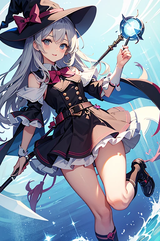 Magical girl、Witch Hat、Magic wand、Black knee-high sockiniskirt、Thighs、whole body