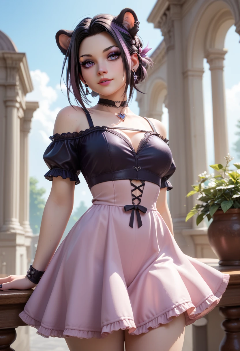 score_9, score_8_up, score_7_up, beautiful, perfect eyes, Lavender skater dress, Wraith nude goth girl furry