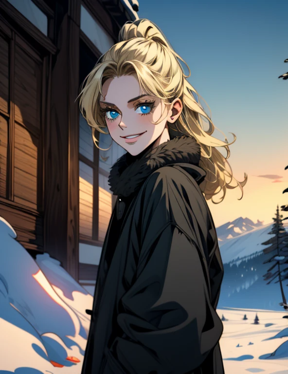 (( very detailed , Art board,  absurdity ))
 HGFiona,  one girl, blond hair,  blue eyes , Hot in a world of snow,  Cowboy shoot, winter clothes,  smiles 