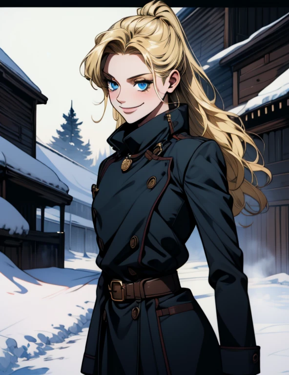 (( very detailed , Art board,  absurdity ))
 HGFiona,  one girl, blond hair,  blue eyes , Hot in a world of snow,  Cowboy shoot, winter clothes,  smiles 