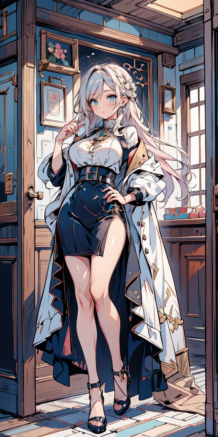 (work of art:1.2, best qualityer), Bowsette, beautiful adult woman, mature woman, standing alone, trunk, big boobies, Dark wash skinny jeans, open jacket, neckleace, ankle boots, loose waves, The center, the middle part, the nucleus, simple hoop earrings, green park, white hair, long sideburns, (((the woman is walking, BIG ASS, thick legs))), standing alone