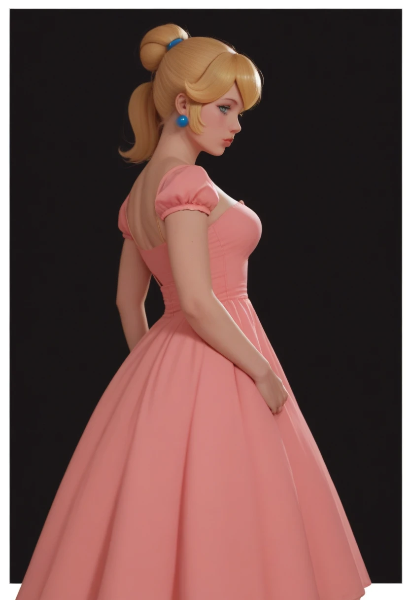 score_9, score_up_7, alomik, 1girl, solo, princess peach, dark background, dress